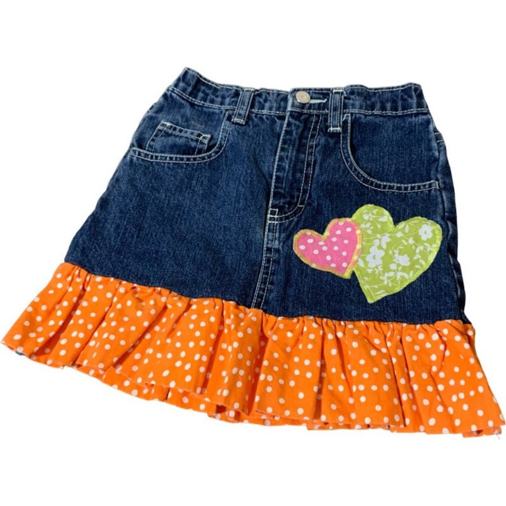 Jordache Polka Dot Trim Denim Skirt - Girl's Size 6